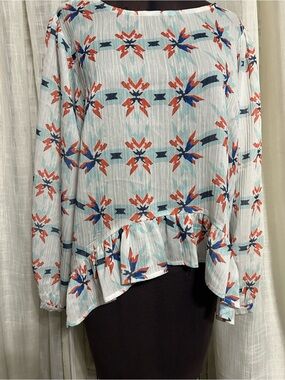 Traffic People flowy Long Sleeve Ruffle Hem astec design boho fairy top Large